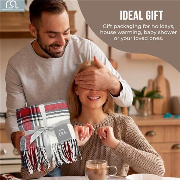 Plaid Throw Blanket Lightweight Soft Decorative Couch Blanket Indoor Outdoor - Picture 3 of 7